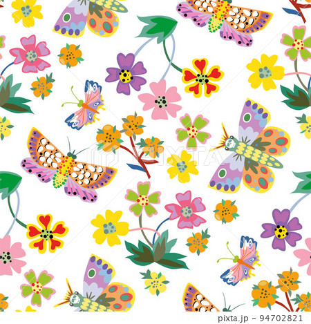 Butterfly seamless trendly pattern on white background. Vector illustration 94702821