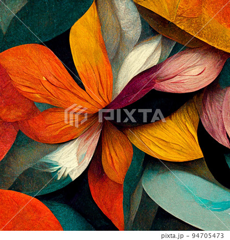 Watercolor art background. Digital generated wallpaper design with flower paint brush line art. 94705473