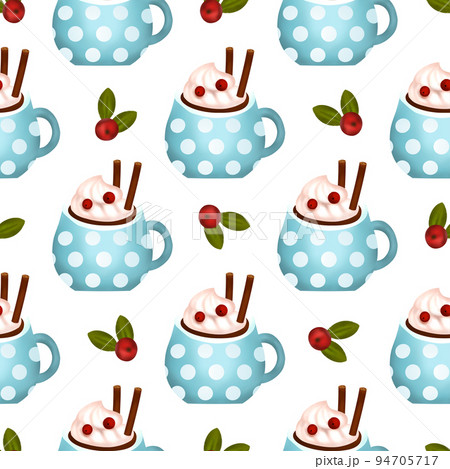 Christmas drink cream 3d vector seamless pattern, cocoa cup dessert chocolate art, winter coffee Christmas drink cream 3d vector seamless pattern, cocoa cup dessert chocolate art, winter coffee 94705717