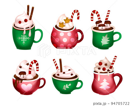 Hot chocolate cup Christmas coffee 3d cartoon vector latte drink set  94705722