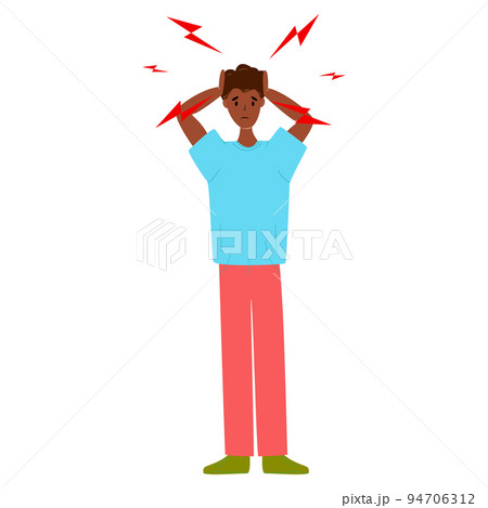 Afro American man having headache and migraines. Symptoms of a viral disease. Respiratory Illness, Virus Prevention. Isolated. Vector illustration. 94706312
