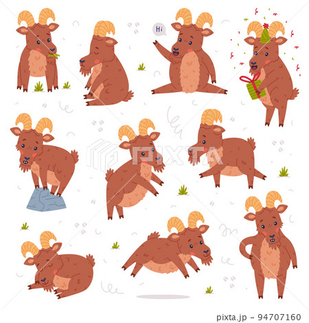 Urial Character as Wild Mountain Sheep with Horns Engaged in Different Activity Vector Set Urial Character as Wild Mountain Sheep with Horns Engaged in Different Activity Vector Set 94707160