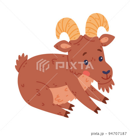 Sitting Urial Character as Wild Mountain Sheep with Horns Vector Illustration 94707187