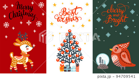 Set of three christmas cards with cute animals vector illustration 94709541