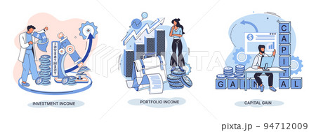 Capital gain metaphor, net income, monetary profit, growing graph up. Economic growth, income from investment 94712009