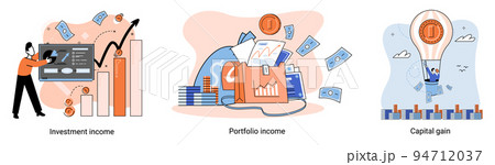Capital gain, portfolio income, investment income. Investments and bonds, cash flow, mutual fund Capital gain, portfolio income, investment income. Investments and bonds, cash flow, mutual fund 94712037