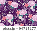 紫の藤と牡丹の豪華和柄 94713177