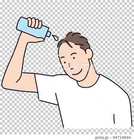 笑顔で育毛剤を使う薄毛の男性 94714694