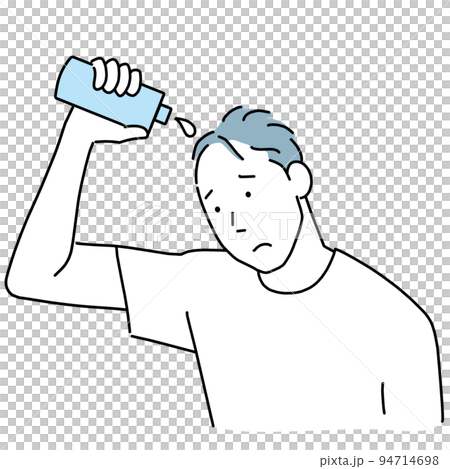 不安な顔で育毛剤を使う薄毛の男性 不安な顔で育毛剤を使う薄毛の男性 94714698