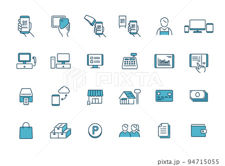キャッシュレス決済とセルフレジのアイコン QRコード POS タブレット キャッシュレス決済とセルフレジのアイコン QRコード POS タブレット 94715055