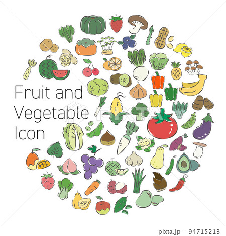 野菜とフルーツの手書き風アイコンセット 野菜とフルーツの手書き風アイコンセット 94715213