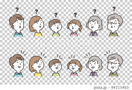 Three generation family facial expression set illustration From question to solution 94715483