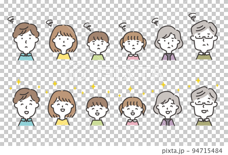 Illustration of a three-generation family Facial expression set From moyamoya to happy 94715484