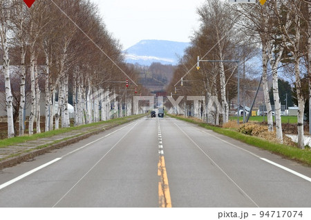 北海道 美幌 国道243号線の白樺並木 北海道 美幌 国道243号線の白樺並木 94717074