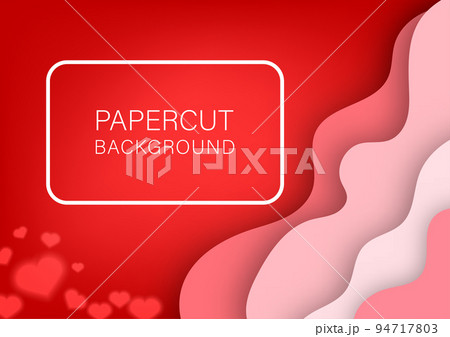 Red and pink paper cut style background with hearts for cards, brochures, banners. On Valentine's Day. 94717803