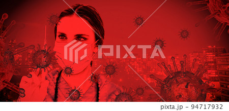 Composite image of young brunette woman doctor holding an injection . Testing for Coronavirus pandem Composite image of young brunette woman doctor holding an injection . Testing for Coronavirus pandem 94717932