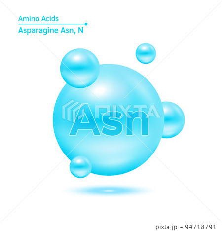 Asparagine amino acid capsules vitamins complex minerals. 3D Model of molecule blue isolated on white background. Asparagine amino acid capsules vitamins complex minerals. 3D Model of molecule blue isolated on white background. 94718791