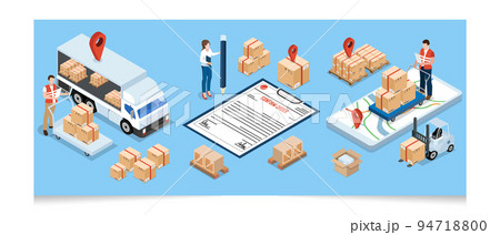 3D isometric Global logistics network concept with Transportation operation service, Export, Import, Cargo, Air, Road, Maritime delivery. Vector illustration EPS 10 94718800