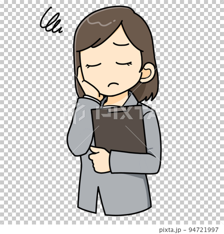 憂心忡忡的女人西裝商務迷你人物插圖 94721997