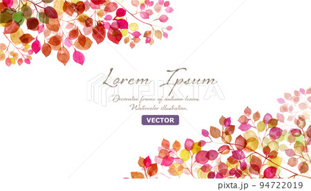 秋の木漏れ日の水彩イラスト。2隅装飾フレーム。秋冬のボタニカル装飾。背景、壁紙。（ベクター） 94722019