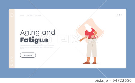 Aging and Fatigue, Backache Landing Page Template. Old Female Character Suffer of Back Pain, Muscular Inflammation 94722656