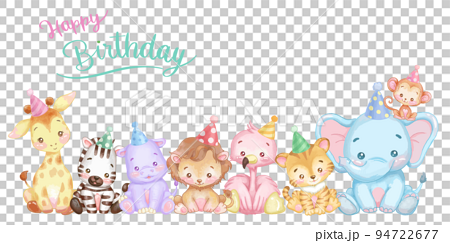 Cute animal watercolor touch illustration. Happy birthday vector design.　Happy Birthday 94722677