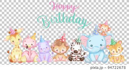 Cute animal watercolor touch illustration. Happy birthday vector design.　Happy Birthday 94722678