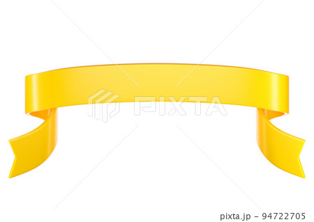 3d label ribbon. Glossy yellow blank plastic banner for advertisment, promo and decoration elements. High quality isolated render 94722705