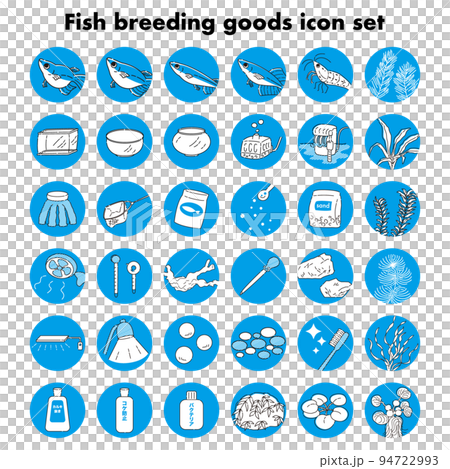 Fish breeding goods icon set 94722993