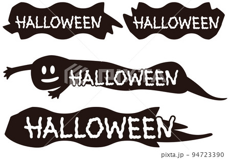 不気味な黒い雲とおばけのハロウィンのロゴセット 94723390