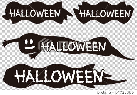 不気味な黒い雲とおばけのハロウィンのロゴセット 94723390