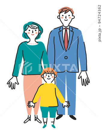 園児、両親の家族　イラスト素材	 94724362
