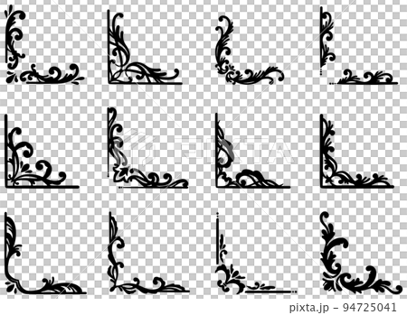 優雅的單色葉子和植物框架集矢量素材 優雅的單色葉子和植物框架集矢量素材 94725041