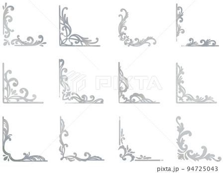 シルバーのリーフ・植物のエレガントなフレームセット ベクター素材 シルバーのリーフ・植物のエレガントなフレームセット ベクター素材 94725043