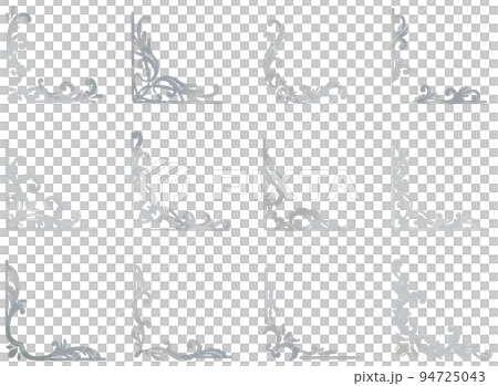 シルバーのリーフ・植物のエレガントなフレームセット ベクター素材 シルバーのリーフ・植物のエレガントなフレームセット ベクター素材 94725043