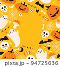 Cute Halloween design template. Textured illustration of monsters. Vector illustration. 94725636