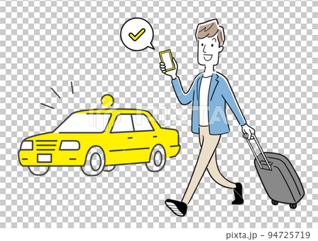 Vector illustration material: A man who uses a smartphone and uses a taxi at a travel destination Vector illustration material: A man who uses a smartphone and uses a taxi at a travel destination 94725719