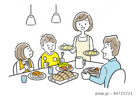 ベクターイラスト素材：自宅で食事をする家族 94725721