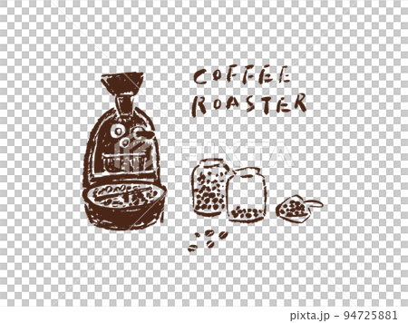 コーヒーの焙煎機とコーヒー豆のイラスト 94725881