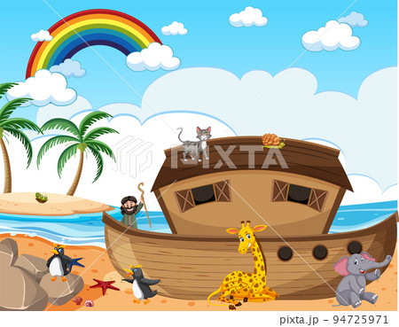 Noah's Ark with wild animals in nature scene Noah's Ark with wild animals in nature scene 94725971