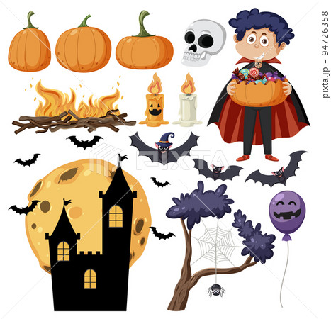 Halloween cartoon character and elements set 94726358