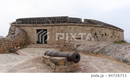 View of ancient Cannon and Watch Tower Entrance, Chitradurga fort, Karnataka, India. 94726751