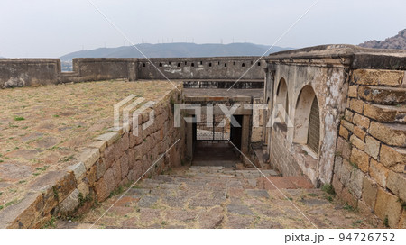 View of Watch Tower entrance stairs from Top, Chitradurga fort, Karnataka, India. 94726752