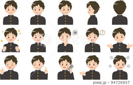 男子学生のバストアップイラスト 表情15セット 94726937