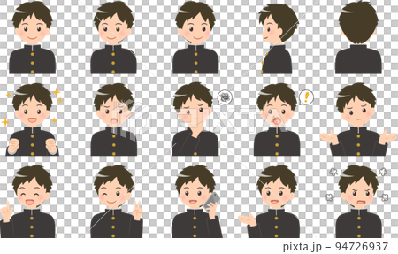 男子学生のバストアップイラスト 表情15セット 94726937