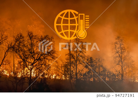 Wildfires release carbon emissions and  greenhouse gases (GHG) that contribute to climate change. 94727191