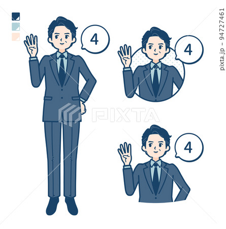 スーツのミドル男性が4とカウントしているイラスト 94727461