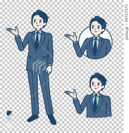 一個穿西裝的中間人解釋的插圖 94727473