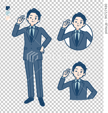 一個穿著西裝的中間人做一個小手勢的插圖 94727480