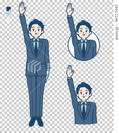 一個穿著西裝的中間人舉手的插圖 一個穿著西裝的中間人舉手的插圖 94727495